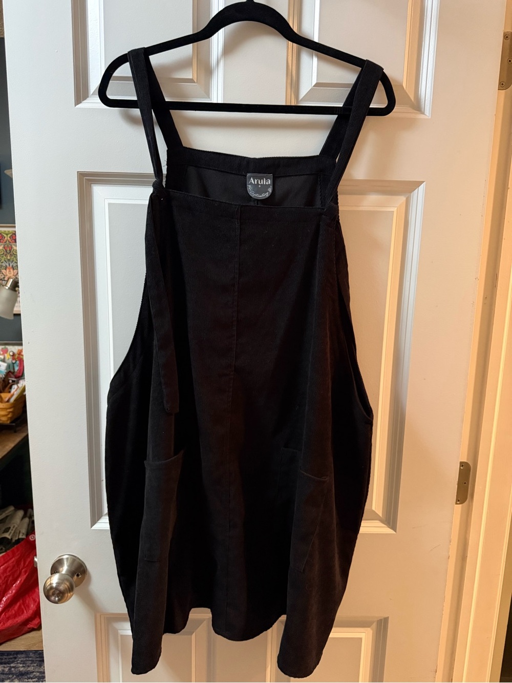 ARULA Black Pinafore Mini Dress with Front Pockets